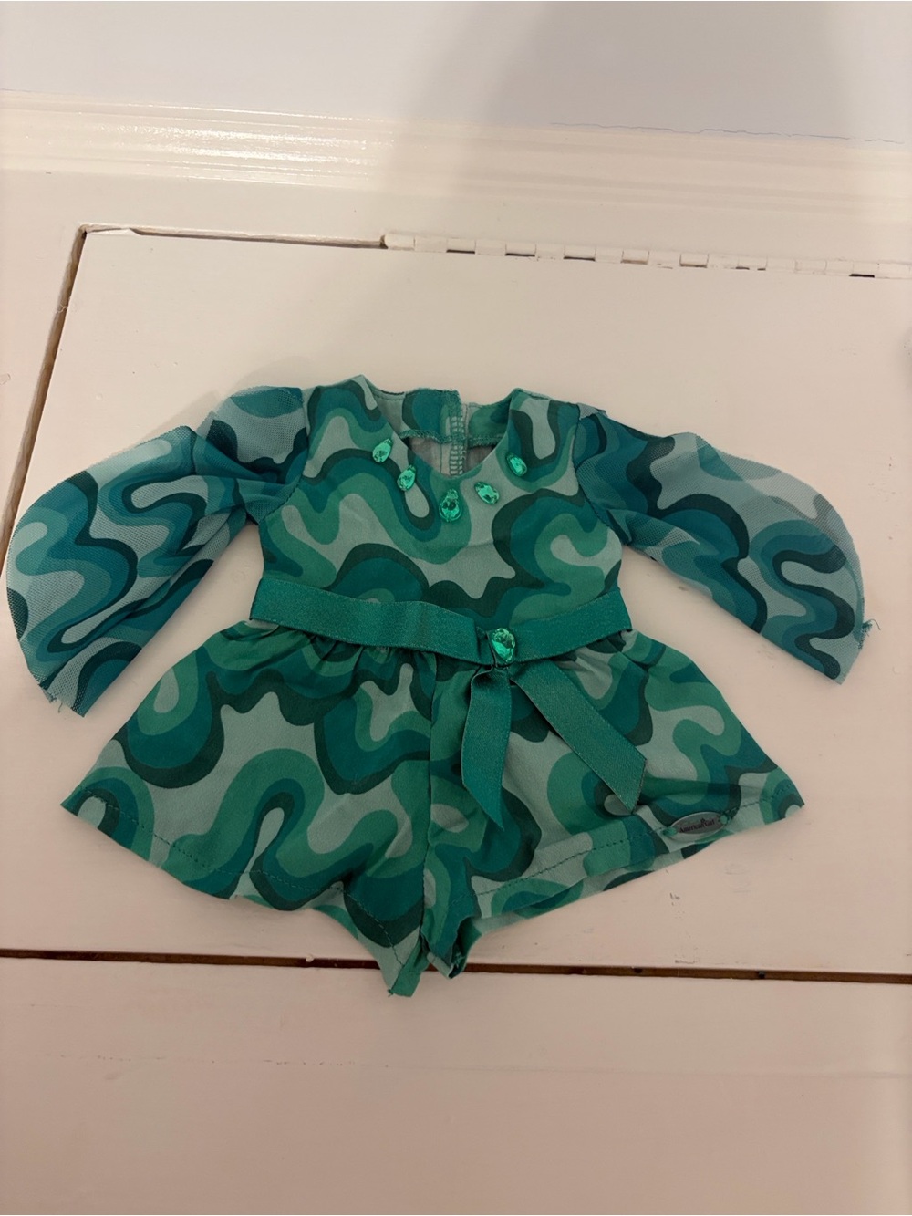 American Girl Teal Patterned Romper with Teal Boots & Headband - Picture 3 of 8